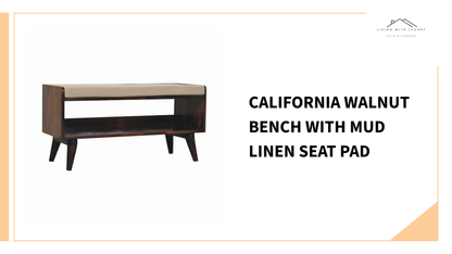 California Walnut bench with mud linen seat pad by@Outfy