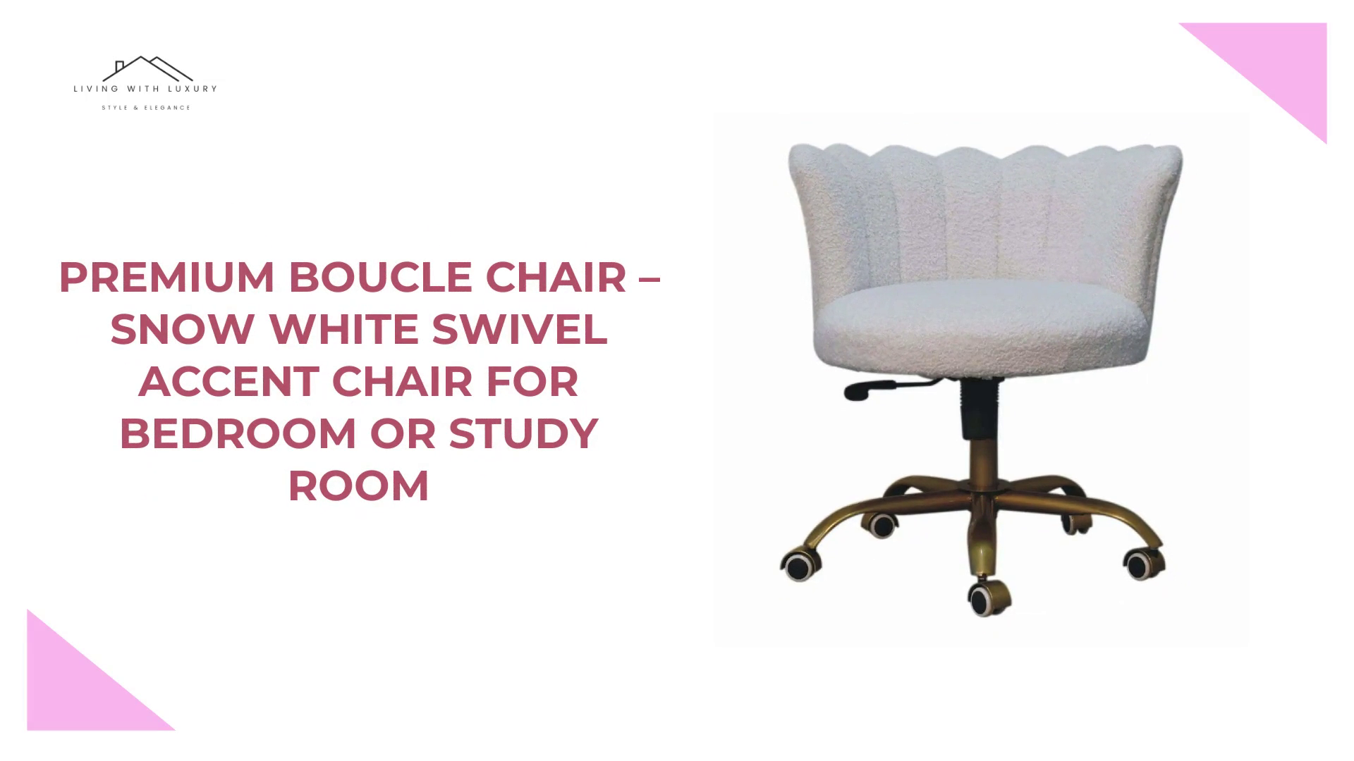 Premium Boucle Chair &ndash; Snow White Swivel Accent Chair for Bedroom or Study Room by@Outfy