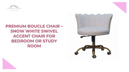 Premium Boucle Chair &ndash; Snow White Swivel Accent Chair for Bedroom or Study Room by@Outfy