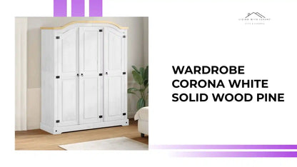 Wardrobe Corona White Solid Wood Pine by@Outfy