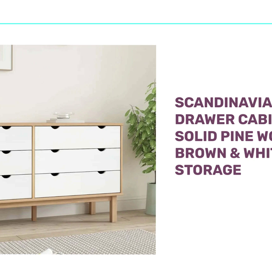 Scandinavian Drawer Cabinet, Solid Pine Wood, Brown &amp; White Storage by@Outfy