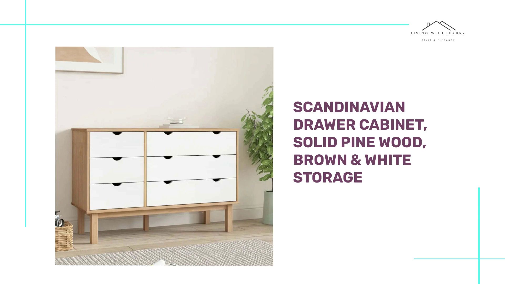Scandinavian Drawer Cabinet, Solid Pine Wood, Brown &amp; White Storage by@Outfy