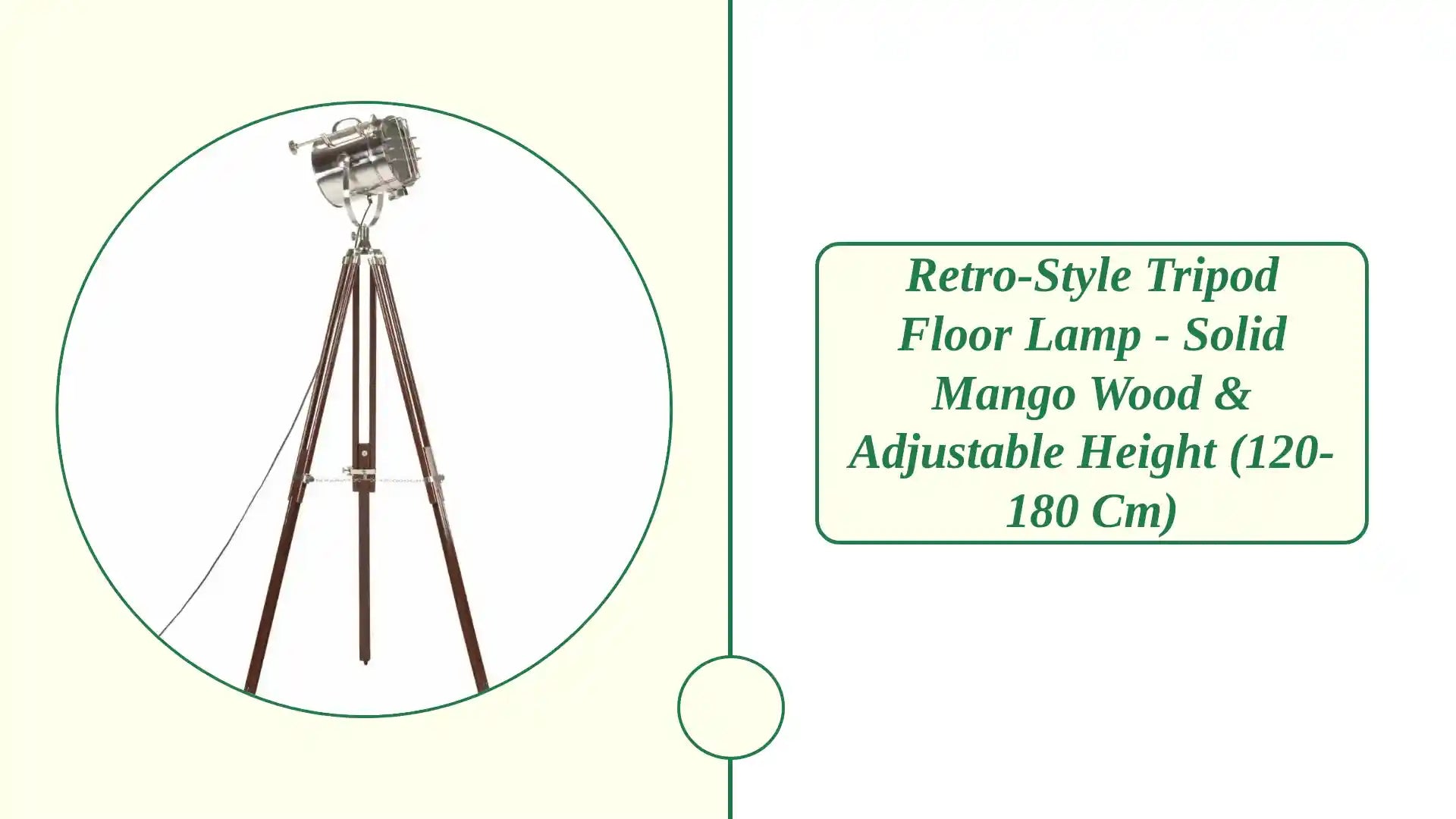 Retro-Style Tripod Floor Lamp - Solid Mango Wood &amp; Adjustable Height (120-180 cm) by@Outfy