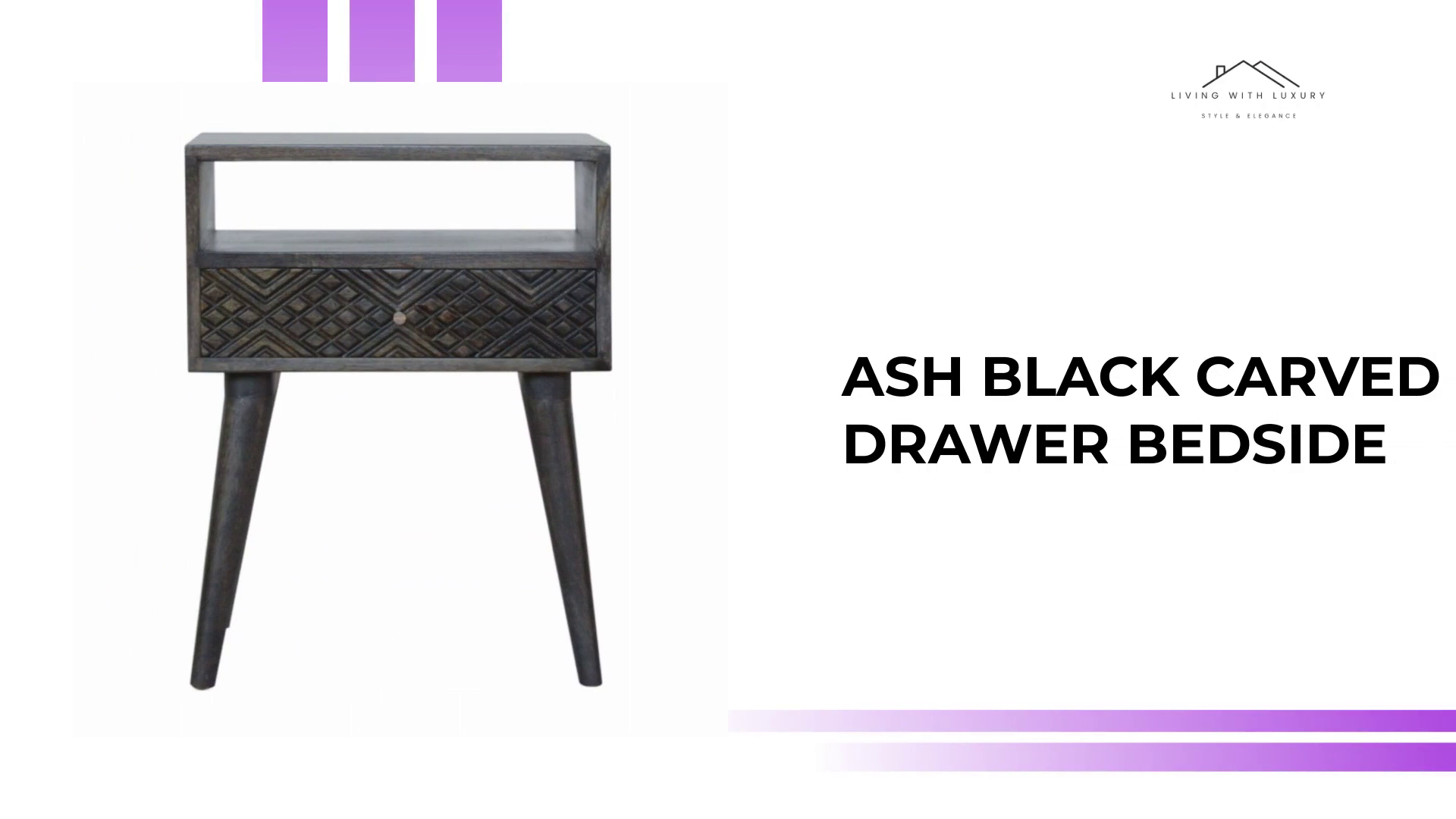 Ash Black Carved Drawer Bedside by@Outfy