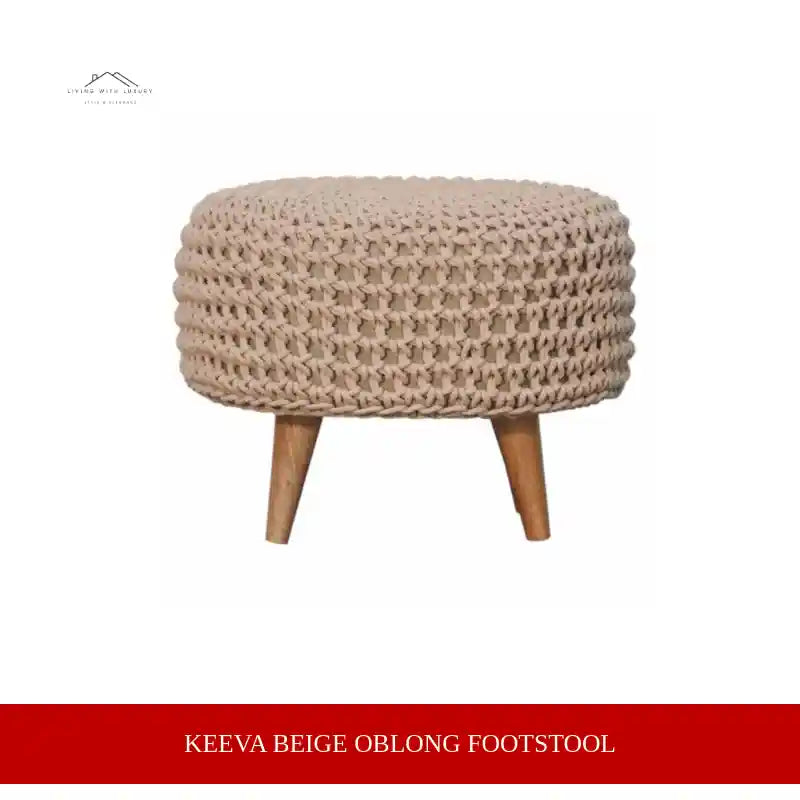 Keeva Beige Oblong Footstool by@Outfy