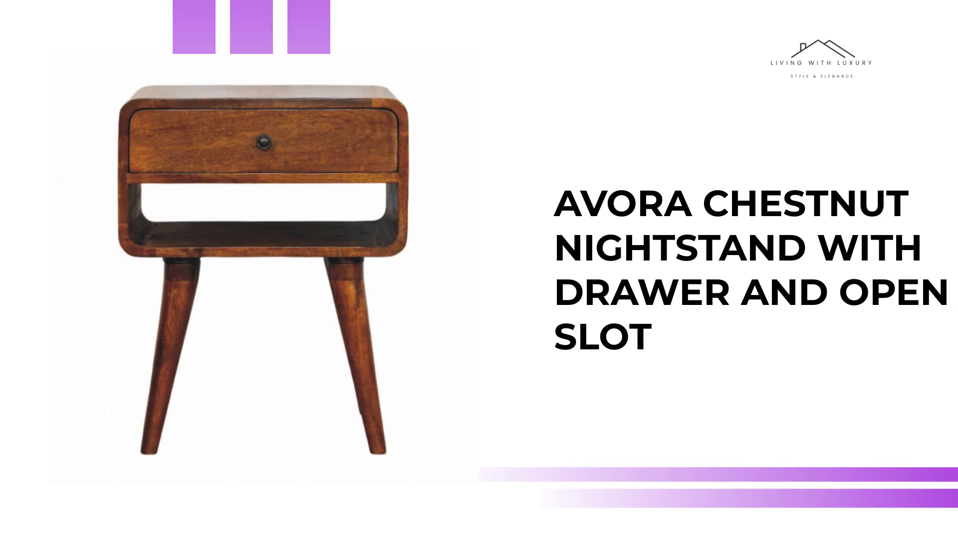 Avora Chestnut Nightstand with Drawer and open slot by@Outfy