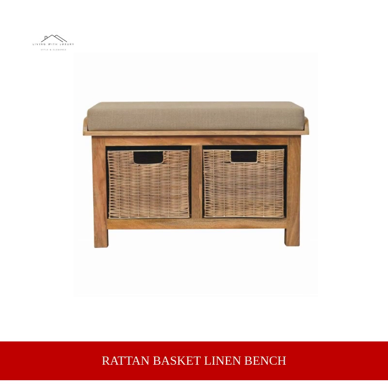 Rattan Basket Linen Bench by@Outfy