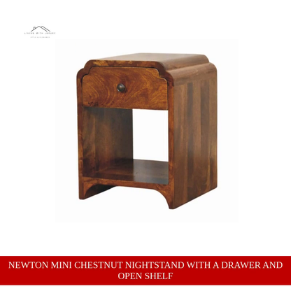 Newton Mini Chestnut Nightstand with a drawer and open shelf by@Outfy