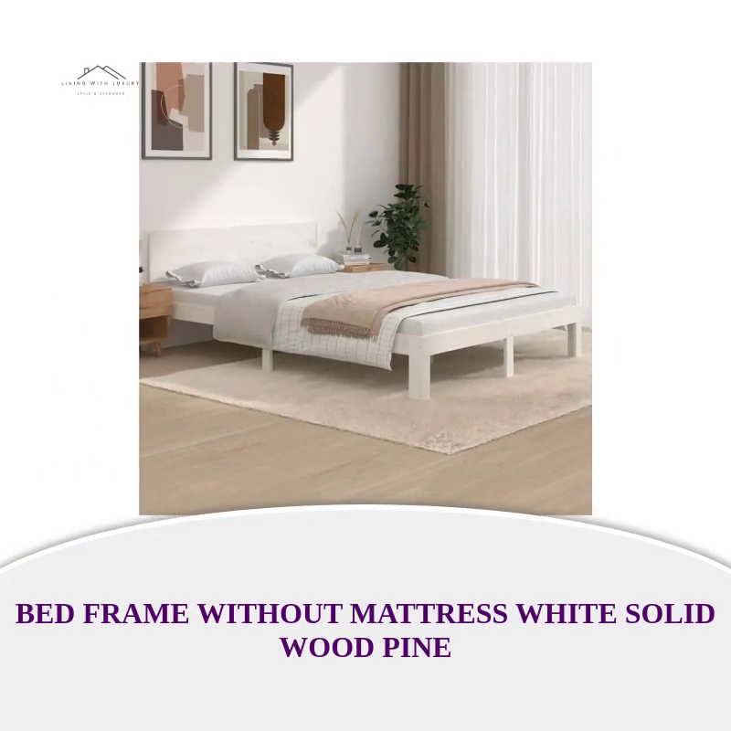 Bed Frame without Mattress White Solid Wood Pine by@Outfy