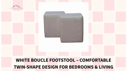 White Boucle Footstool &ndash; Comfortable Twin-Shape Design for Bedrooms &amp; Living Rooms by@Outfy
