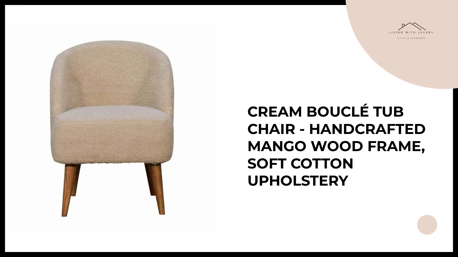 Cream Boucl&eacute; Tub Chair - Handcrafted Mango Wood Frame, Soft Cotton Upholstery by@Outfy