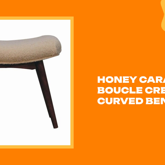 Honey Caramel Boucle Cream Curved Bench by@Outfy