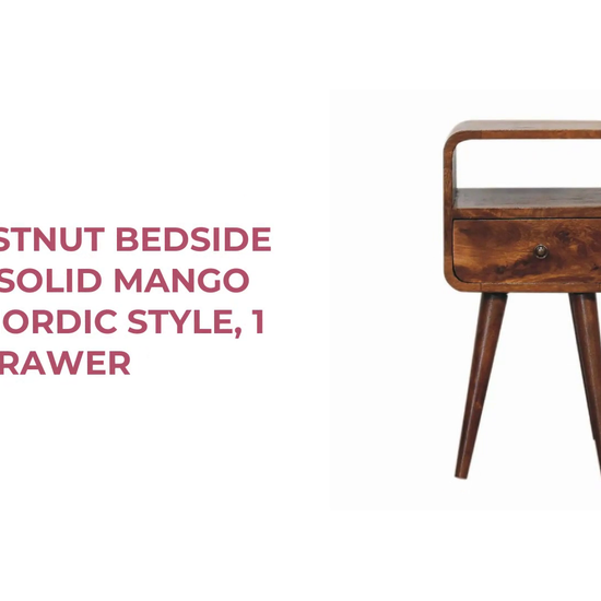 Mini Chestnut Bedside Table - Solid Mango Wood, Nordic Style, 1 Drawer by@Outfy