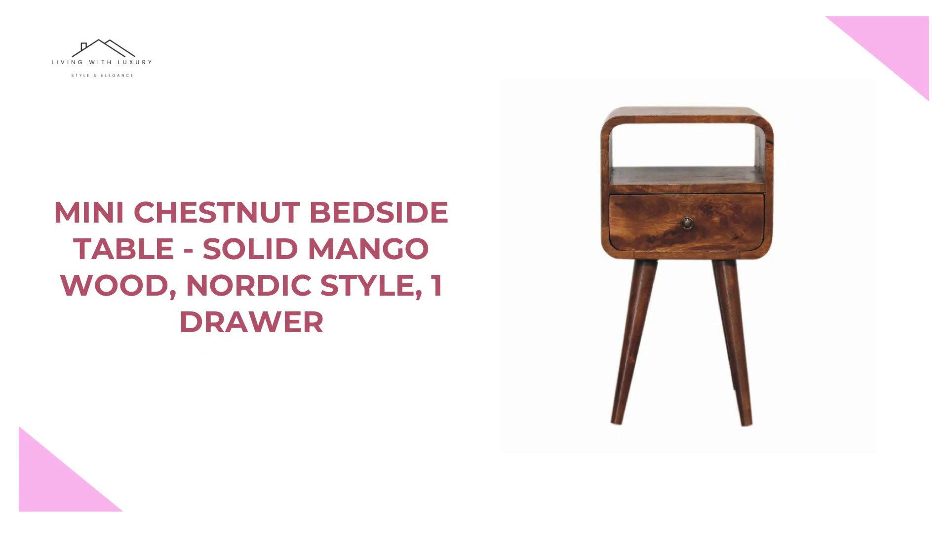 Mini Chestnut Bedside Table - Solid Mango Wood, Nordic Style, 1 Drawer by@Outfy