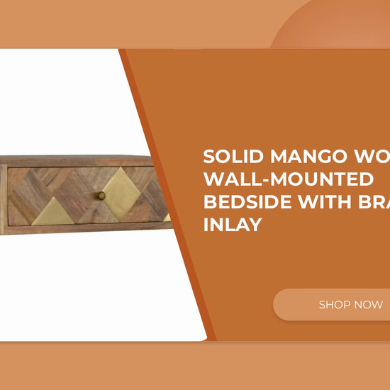 Solid Mango Wood Wall-Mounted Bedside with Brass Inlay by@Outfy