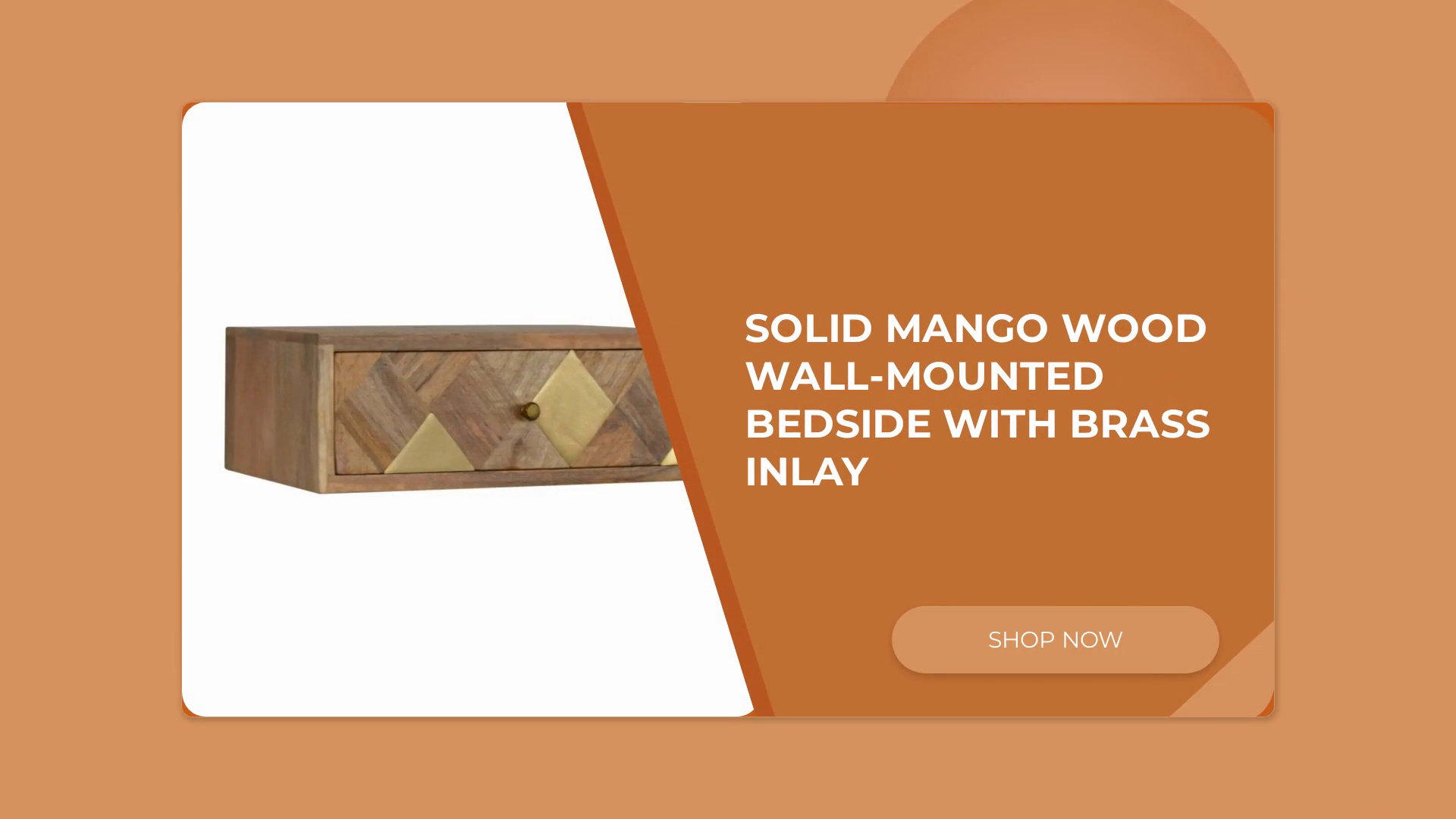 Solid Mango Wood Wall-Mounted Bedside with Brass Inlay by@Outfy