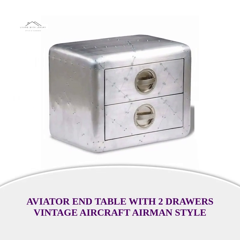 Aviator End Table with 2 Drawers Vintage Aircraft Airman Style by@Outfy
