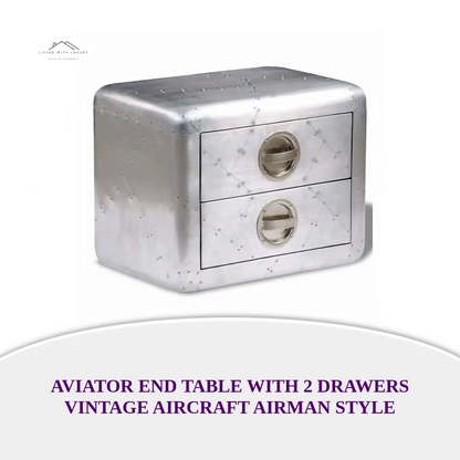 Aviator End Table with 2 Drawers Vintage Aircraft Airman Style by@Outfy