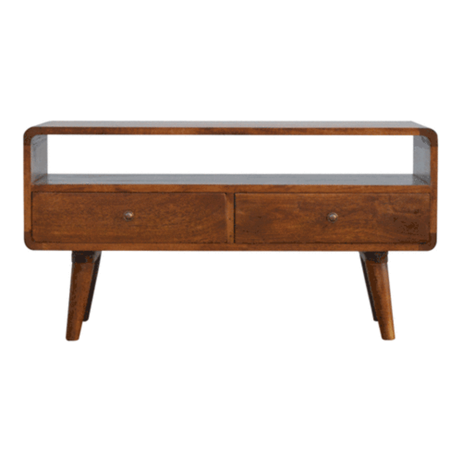 Curved Chestnut Media Unit - Living with Luxury
