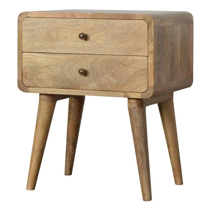 Curved Oak-ish Bedside Table with Two Drawers